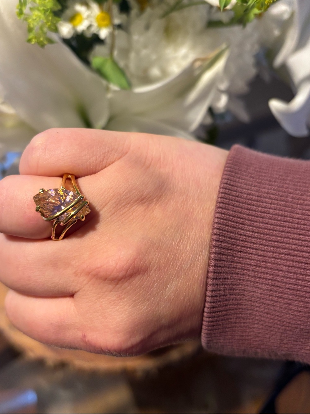 Rare Vintage Light Pink Marquise Statement Ring